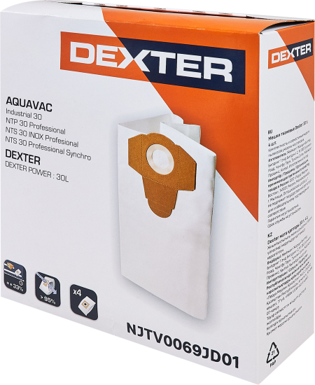 Мешки тканевые для пылесоса Dexter NJTV0069JD01 30 л, 4 шт.