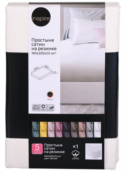 Простыня Inspire 160x200 см сатин на резинке цвет белый